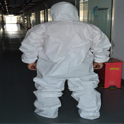 Pakaian Sekali Pakai Putih Tahan Air PP PE Protective Coverall
